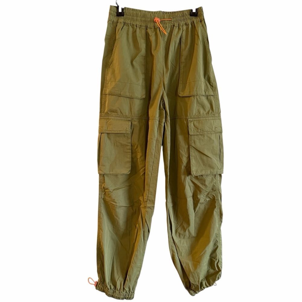 Topshop Olive Green Cargo Track Pants with Orange Drawcord